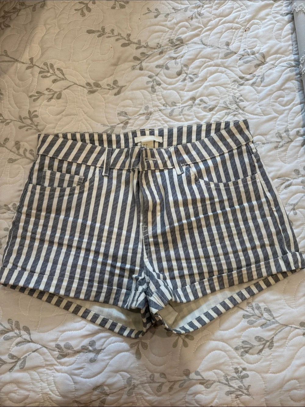 H&M Navy and White Striped Jean Shorts